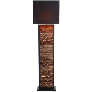 Vloerlamp - Drijfhout - Metaal - Zwart - Goudkleurige Lampenkap