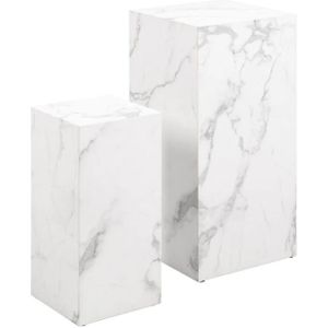 SalesFever - Bijzettafel Set van 2 - Wit - MDF met Melamine Folie in Marmerlook - B 25/35 x D 25/35 x H 50/70 cm