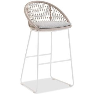 Niehoff Roveda barkruk met rugleuning/zijkanten met koordvlechtwerk beige inclusief zitkussen