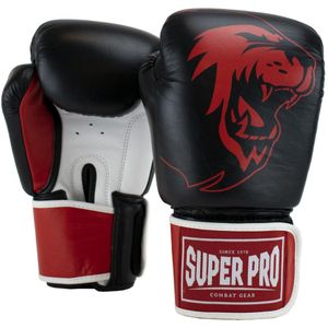 Super Pro Combat Gear Warrior SE Lederen (Kick)Bokshandschoenen - Zwart/Rood/Wit - 16 oz