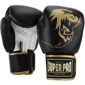 Super Pro Combat Gear Warrior SE Lederen (Kick)Bokshandschoenen - Zwart/Goud/Wit - 10 oz