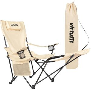 VirtuFit Opvouwbare Camping Stoel met Voetsteun - Strandstoel  - Beige