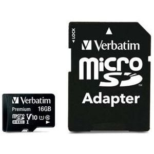 Micro SDHC kaart met adapter | Verbatim | 16 GB (Premium, Class 10)