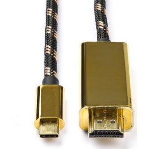 USB C naar HDMI kabel | Roline | 1 meter (4K@60Hz, Verguld, Nylon)