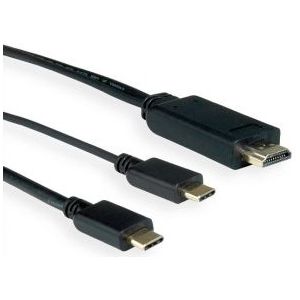 USB C naar HDMI kabel | Roline | 1 meter (4K@60Hz, USB C, Verguld)