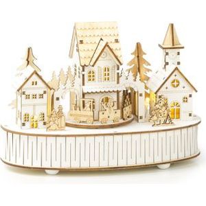 Houten kerstfiguur | Kerstdorp met treintje | Lumineo