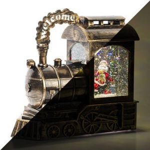 Kerst waterspinner Trein met verlichting en muziek - 23 cm
