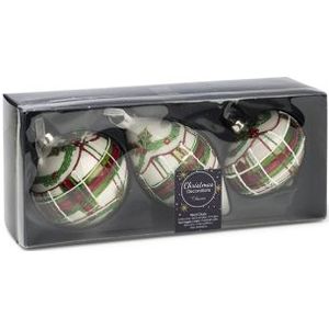 Kerstballen | Ø 8 cm | 3 stuks (Wit/Groen/Rood)