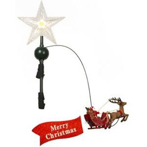Piek kerstboom (LED, Ster, Bewegende kerstman, Goud)