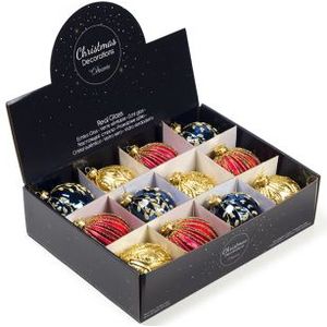 Kerstballen | Ø 10 cm | 12 stuks (Blauw/Goud/Rood)