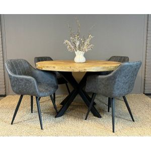 Combideal Eetkamerset: Ronde Mangohouten Eettafel 130 cm met 4 Montana Stoelen - Antraciet