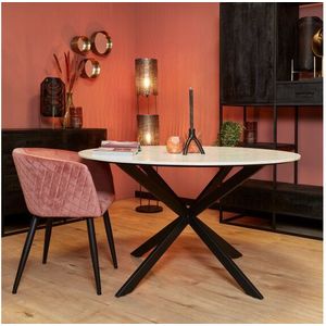Lynn - Eetkamertafel - Rond - Wit Marmer - Zwart Metaal - Diameter 130 cm