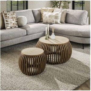 Salontafel Nuovo Curve - Set van 2 - Beige - Keramiek en Mangohout