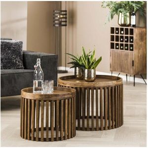 Tweak - Salontafel Set van 2 - Rond - Zandkleur - Massief Mangohout