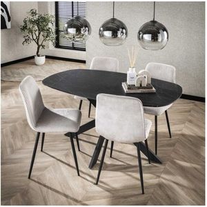 Eettafel Marquina Deens ovaal melamine 150x90 cm - marmerlook 3D