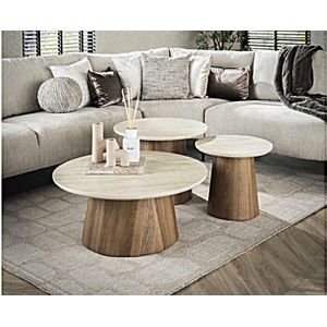 Salontafel travertin keramiek set van 3 rond