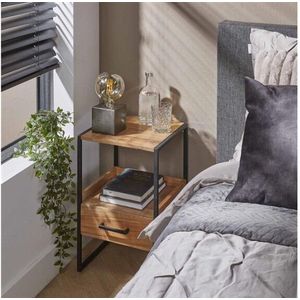Niche - Nachtkastje - Acacia Hout - Compact Design - Metalen Onderstel