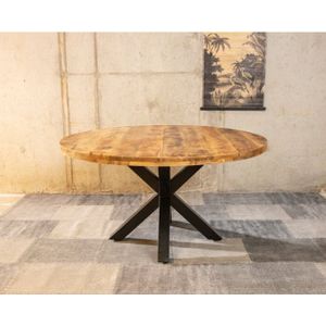 Meubelplaats Ronde Mango Eettafel Spider 150x150x77 cm - Industrieel Design - Massief Mangohout