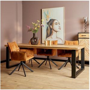 Sanne - Eettafel - Mangohout - Rechthoekig - Zwart Metalen U-Poot