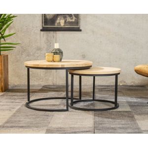 Meubelplaats Salontafel Olaf Set van 2 rond Eiken - 3 cm dik blad - Ronde Tafels - massief eikenhout