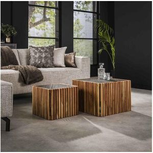 Meubelplaats - Salontafel Silvia - Set van 2 - Leisteen - Acaciahout
