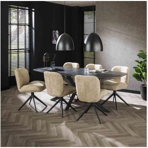 Eettafel Marquina Deens ovaal melamine 215 cm - marmerlook