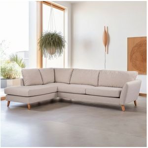 Hoekbank Lexington Links By-Olaf – Stof Inari 22 Beige – Eiken Poten – 3-zits – 278 x 196 cm
