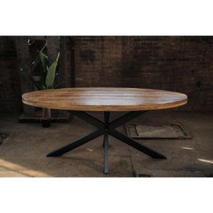 Meubelplaats ovale mango Eettafel met spinpoot industrieel design 180x90 cm - Zwarte Metalen Matrixpoot - mangohout ovaal