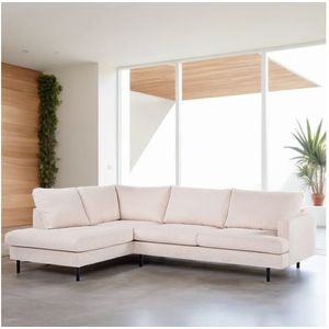 Hoekbank Caspian Links By-Olaf – Stof Fjord Beige ribstof – Metalen Poten – 3-zits Hoekbank - 264x186 cm