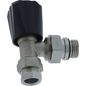 Radiatorkraan zwarte knop haaks