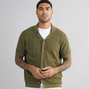 PRODUKT Herren Dave Strick Kurzarm Hemd Olive Nacht