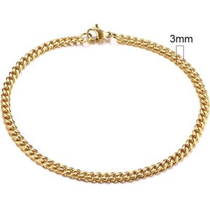 Zilverkleurige Roestvrij Stalen Armband 3mm - goud