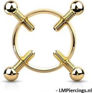 Fake tepelpiercing klem met 4 schroeven gold plated