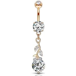 Navelpiercing glimmend blad met grote CZ steen rose gold plated