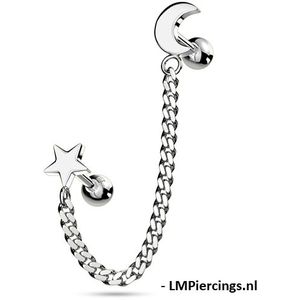 Helix piercing ketting met maan en ster