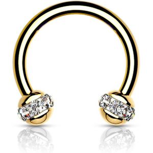 Piercing horseshoe rond gold plated met witte steen