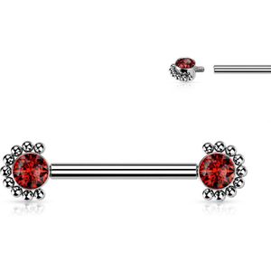 Tepelpiercing Beaded Edge rood steentje