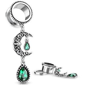 12 mm Screw-fit tunnel Filigree Moon met Emerald groene steen