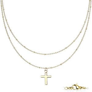 Ketting  cross met Petite Beads dubbel laags goud kleur