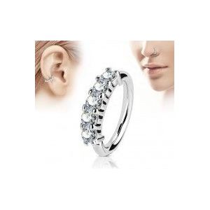 Buigbare Piercing Ring Zilver met witte Kristallen (0.8 mm x 8 mm)