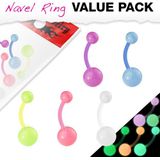 Voordeelset navelpiercing 5 pack assortiment glow in the dark