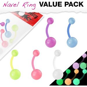 Voordeelset navelpiercing 5 pack assortiment glow in the dark