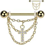 Piercing ketting met kruis hanger goud