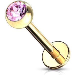 piercing steentje roze gold plated