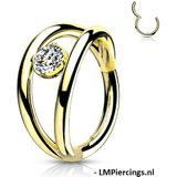 Piercing High Quality Double Hoop met CZ steen gold plated 10mm