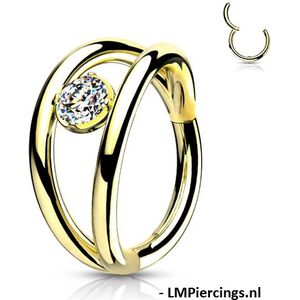 Piercing High Quality Double Hoop met CZ steen gold plated 10mm
