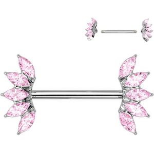 Tepelpiercing 5 Marquise Crystals Fan Ends roze