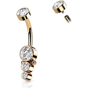 Navelpiercing Triple CZ Round Cluster Dropdown rose goud