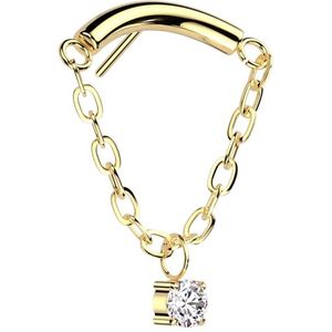 Piercing push in chain met steen hangertje 1.2x6 goud