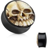 Double Flared 3D Hand Carved Bone Skull 14 mm
